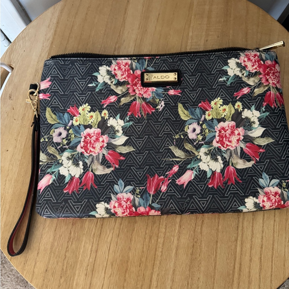 ALDO Black Floral Wristlet Clutch